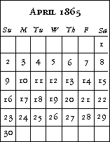 Calendar for April, showing the days of the week
