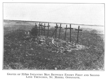 Graves of 353rd Men Between Enemy First and Second Line Trenches, St. Mihiel Offensive.