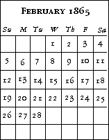 Calendar for February, showing days of the week