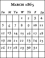 Calendar for March, showing the days of the week