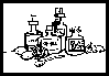 Drawing of an assortment of different bottles and remedies