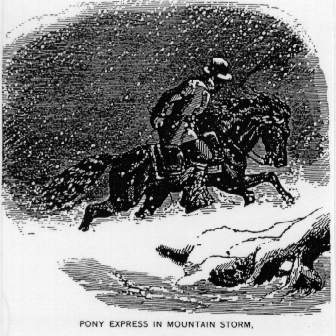 PONY EXPRESS IN MOUNTAIN STORM.