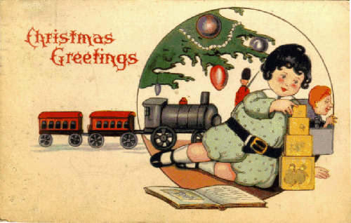 Children playing with old-fashioned toys under the Christmas tree