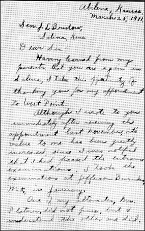 [Letter from Dwight Eisenhower, thanking Senator Bristow for his appointment to West Point.]